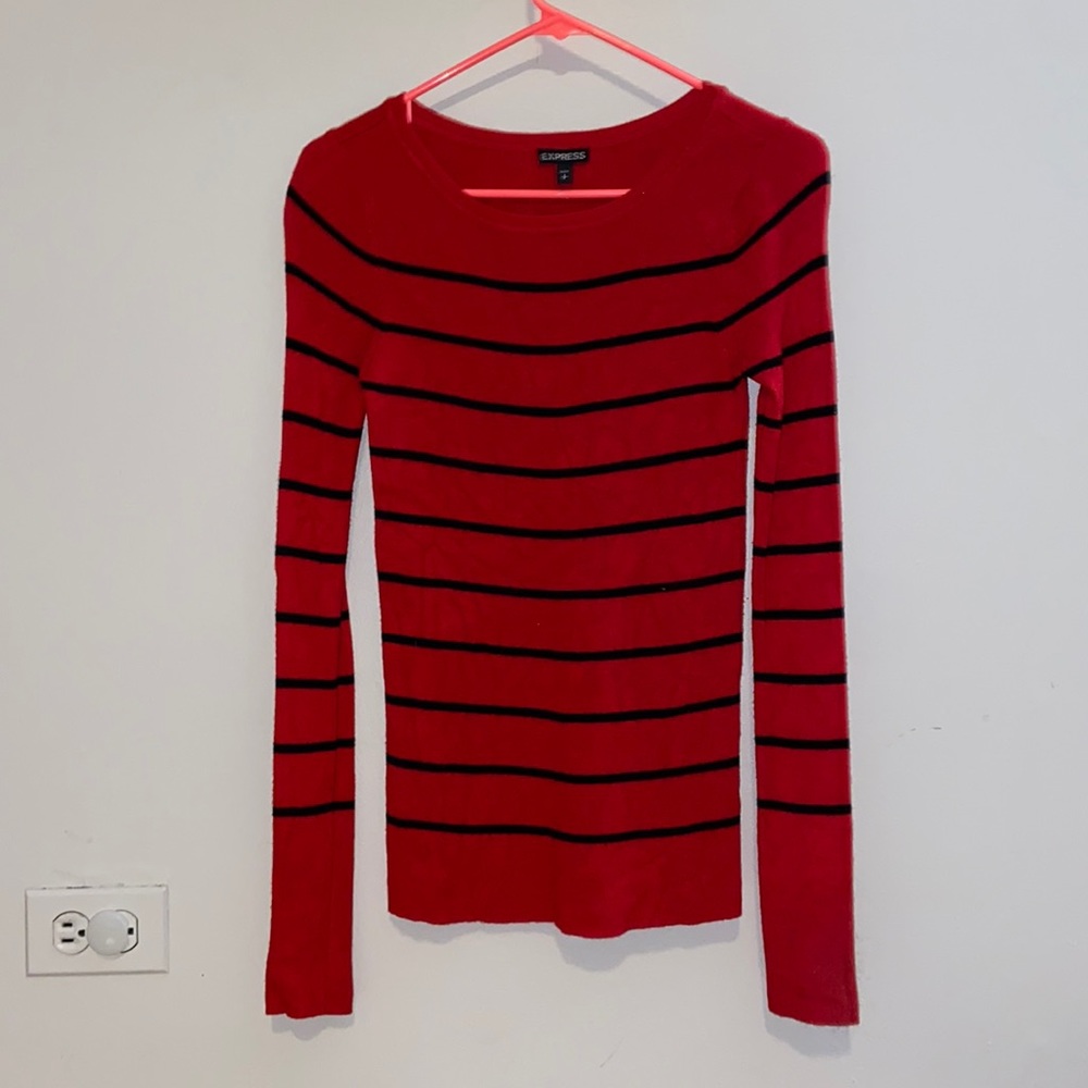 Red with black stripes long sleeve sweater